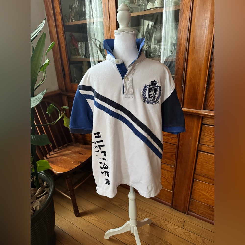 Tommy Hilfiger Mens Polo Shirt in White and Navy